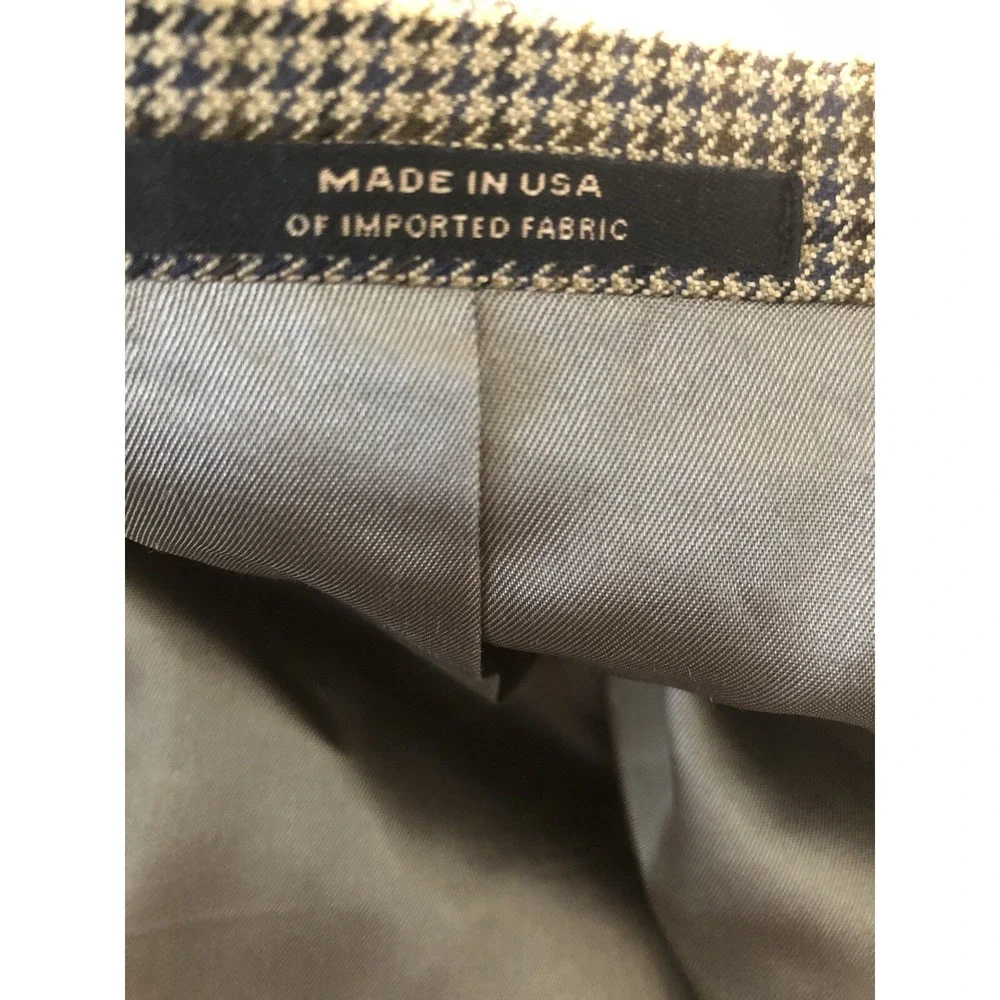 Hart Schaffner Marx Blazer Mens 46L Brown Houndstooth Wool Sport Coat Jacket USA